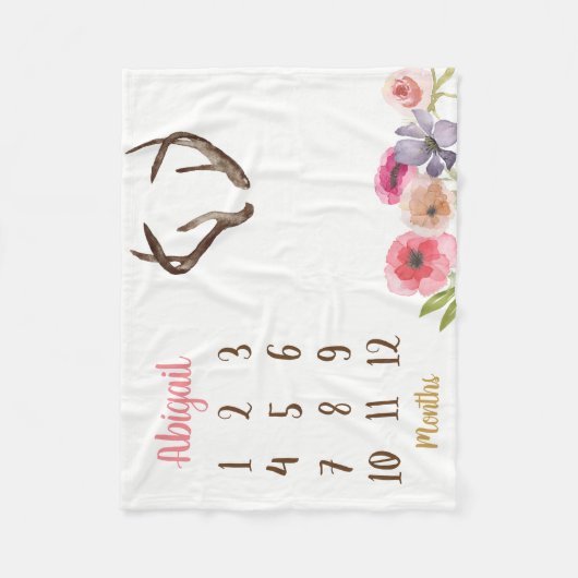 Boho Geweih Baby Mijlpaal Maandelijkse Baby Dekent Fleece Deken (Voorkant)