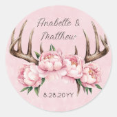 Boho Geweih mit Roze Pioenrozen Ronde Sticker (Voorkant)