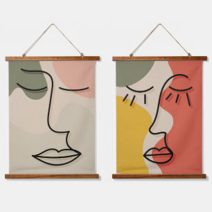 Boho Gezicht Gezicht Abstract Gedempte Tinten Hangend Wandkleed