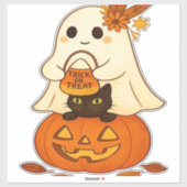 Boho Ghost & Black Cat - Trick or treat op een Pum Sticker (Vel)
