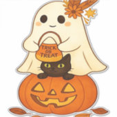 Boho Ghost & Black Cat - Trick or treat op een Pum Sticker (Voorkant)