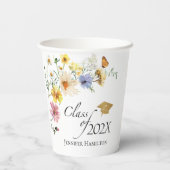 Boho Gilded Wildflower Boeket Klasse van Afstudere Papieren Bekers (Achterkant)