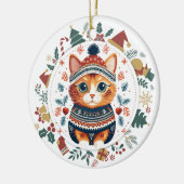 Boho Ginger Cat in Blauwgroen wintertrui Kerst Keramisch Ornament (Links)