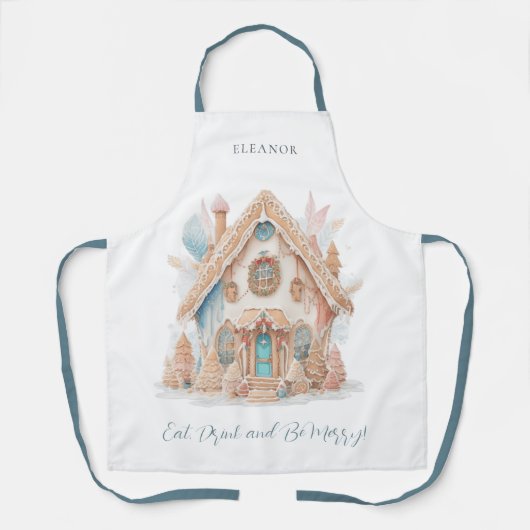 Boho Gingerbread Huis Naam Eet Drink Wees vrolijk Schort (Voorkant)