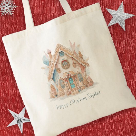 Boho Gingerbread Huis Naam Vrolijk Kerstfeest Tote Bag