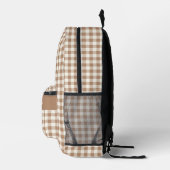 Boho Gingham Patroon Geruit Bruin Naam Bedrukte Rugzak (Rechts)