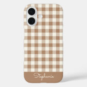 Boho Gingham Patroon Geruit Bruin Naam Case-Mate iPhone Case (Achterkant)