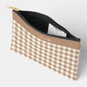 Boho Gingham Patroon Geruit Bruin Naam Etui (Open)