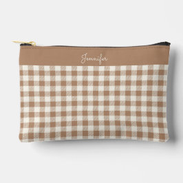 Boho Gingham Patroon Geruit Bruin Naam Etui