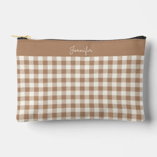 Boho Gingham Patroon Geruit Bruin Naam Etui