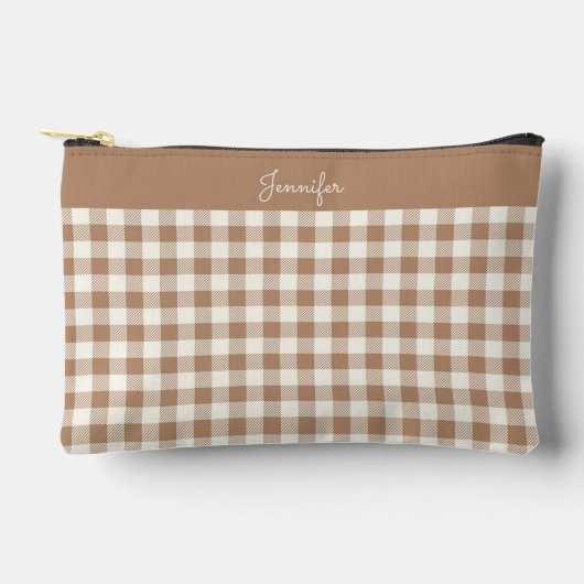 Boho Gingham Patroon Geruit Bruin Naam Etui (Voorkant)