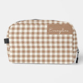 Boho Gingham Patroon Geruit Bruin Naam Toilettasje (Voorkant)