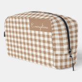 Boho Gingham Patroon Geruit Bruin Naam Toilettasje (Rechterhoek)