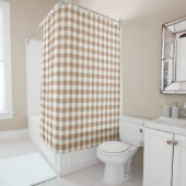 Boho Gingham Patroon Geruit Geblokt Taan Bruin Douchegordijn (In situ)