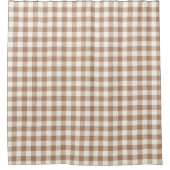 Boho Gingham Patroon Geruit Geblokt Taan Bruin Douchegordijn (Voorkant)