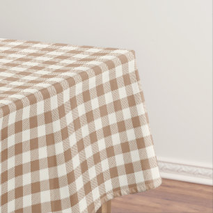 Boho Gingham Patroon Geruit Geblokt Taan Bruin Tafelkleed