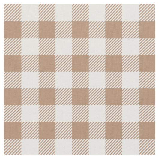 Boho Gingham Patroon Geruit Geblokt Taneel Bruin Stof (Close Up)