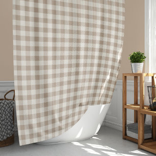 Boho Gingham Patroon Geruit Neutraal Douchegordijn