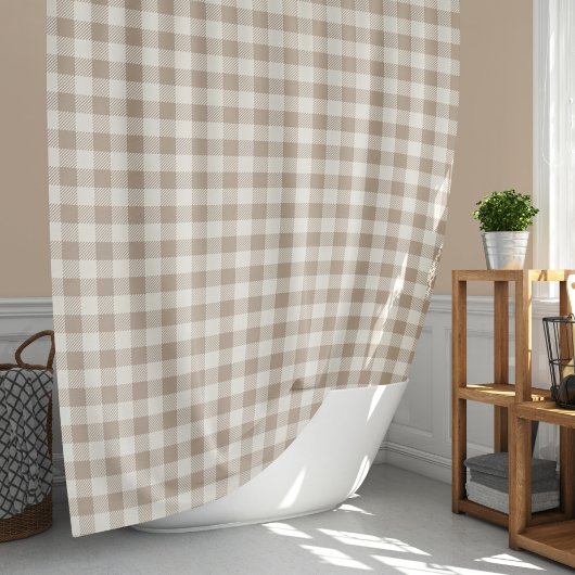 Boho Gingham Patroon Geruit Neutraal Douchegordijn