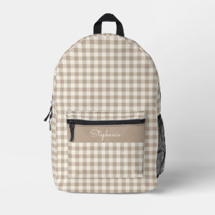 Boho Gingham Patroon Geruit Neutrale Naam Bedrukte Rugzak