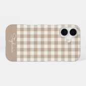 Boho Gingham Patroon Geruit Neutrale Naam iPhone 16 Hoesje (Achterkant horizontaal)