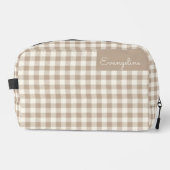 Boho Gingham Patroon Geruit Neutrale Naam Toilettasje (Voorkant)