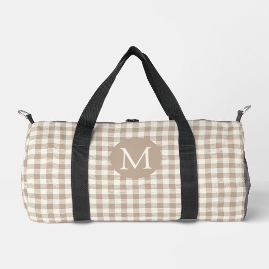 Boho Gingham Patroon Plaid Check Neutraal Monogram Plunjezak (Voorkant)