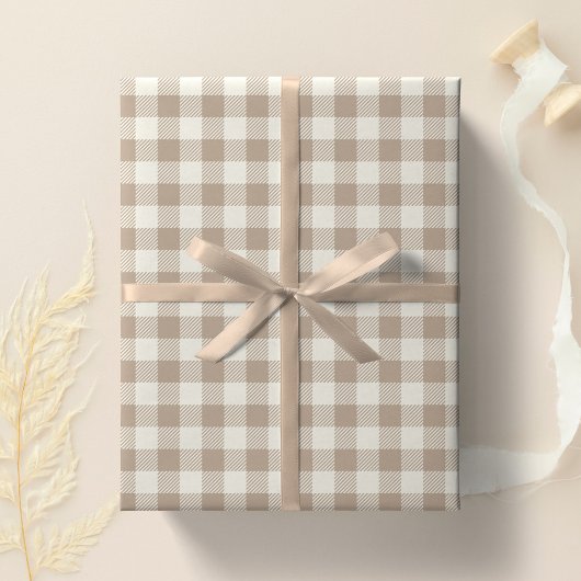 Boho Gingham Pattern Plaid Checkered Neutral Cadeaupapier