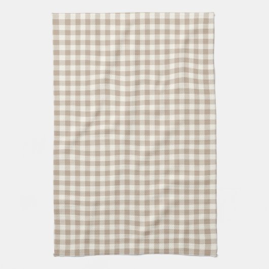 Boho Gingham Pattern Plaid Checkered Neutral Theedoek (Verticaal)