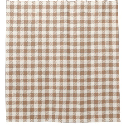 Boho Gingham Pattern Plaid Checkered Tan Brown Douchegordijn (Voorkant)