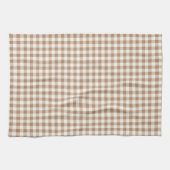 Boho Gingham Pattern Plaid Checkered Tan Brown Theedoek (Horizontaal)