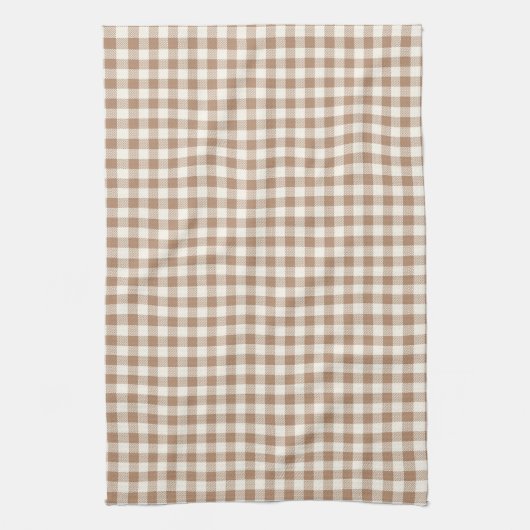 Boho Gingham Pattern Plaid Checkered Tan Brown Theedoek (Verticaal)