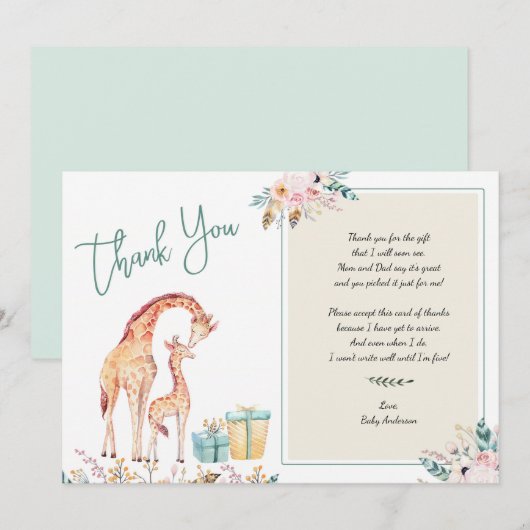 Boho Giraffe Baby shower bedankt voor je gedicht Kaart (Voorkant / Achterkant)