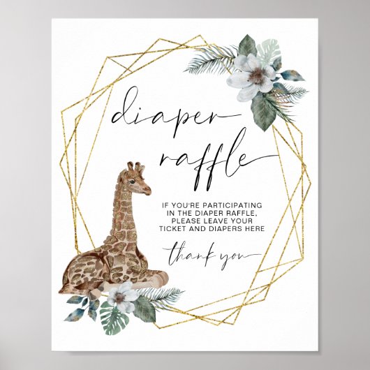 Boho Giraffe Baby shower Diaper Raffle Sign Poster (Voorkant)