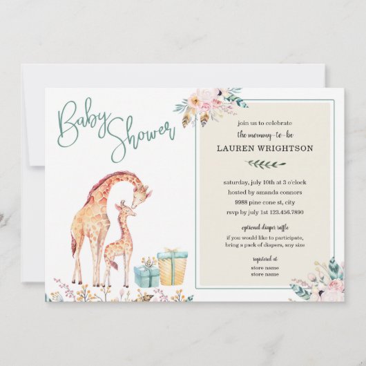 Boho Giraffe Baby shower genderneutraal uitnodigen Kaart (Voorkant)