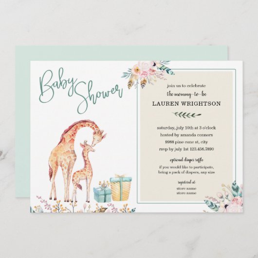 Boho Giraffe Baby shower genderneutraal uitnodigen Kaart (Voorkant / Achterkant)