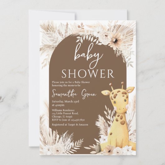 Boho Giraffe Baby shower Kaart (Voorkant)