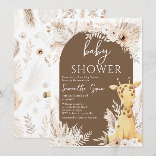 Boho Giraffe Baby shower Kaart (Voorkant / Achterkant)