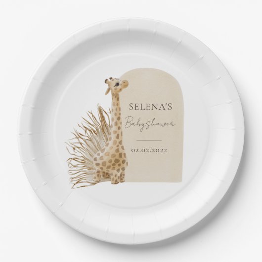 Boho Giraffe Baby shower Papieren Bordje (Voorkant)