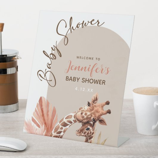 Boho Giraffe Baby shower Pedestal Welcome Sign Reclamebord Met Voetstuk (Insitu)