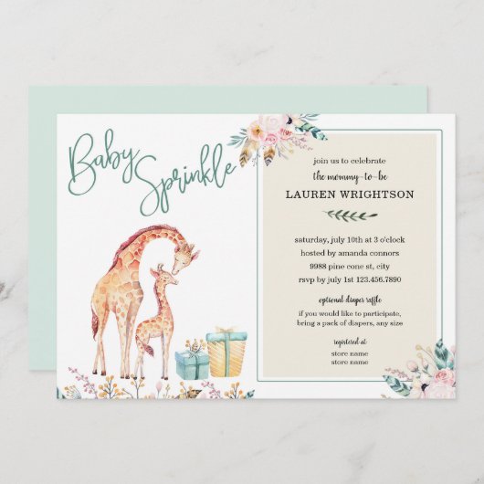Boho Giraffe Baby Sprinkle-neutraal geslacht Kaart (Voorkant / Achterkant)