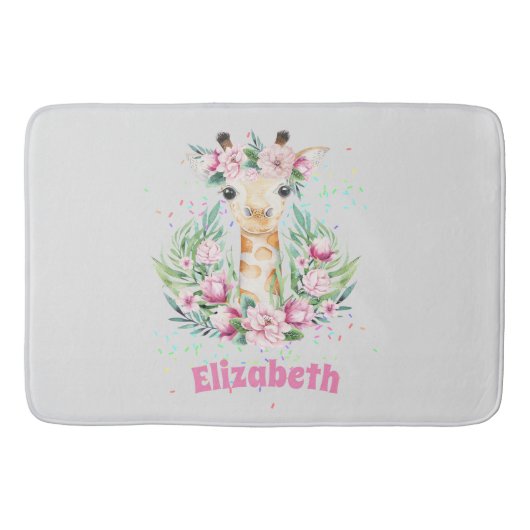 Boho Giraffe Bloemen Naam Meisjes, Tiener Cadeaus Badmat (Voorkant)