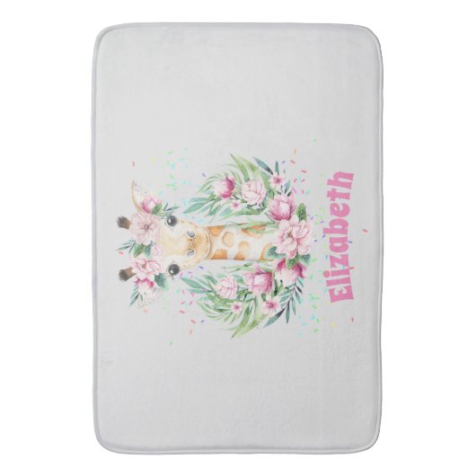 Boho Giraffe Bloemen Naam Meisjes, Tiener Cadeaus Badmat (Voorkant Verticaal)