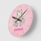 Boho-giraffe bloemen vernoemde meisjes, tiener cad ronde klok (Hoek)