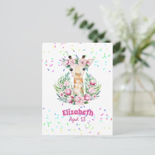 Boho-giraffe bloemen vernoemde meisjes, tienercade briefkaart (Staand voorkant)