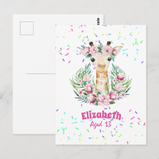 Boho-giraffe bloemen vernoemde meisjes, tienercade briefkaart (Voorkant / Achterkant)