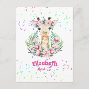 Boho-giraffe bloemen vernoemde meisjes, tienercade briefkaart