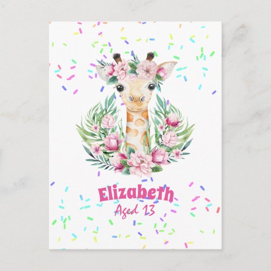 Boho-giraffe bloemen vernoemde meisjes, tienercade briefkaart (Voorkant)