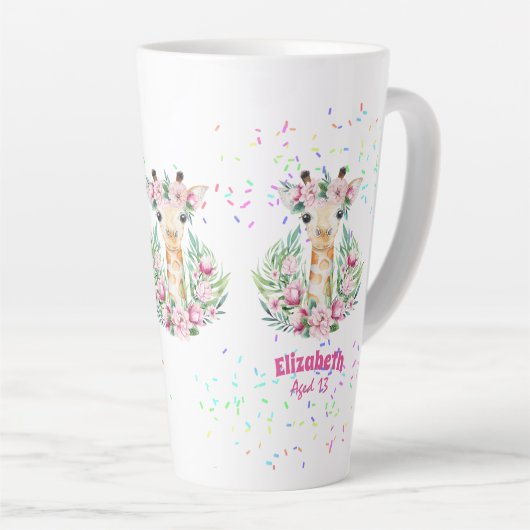 Boho-giraffe bloemen vernoemde meisjes, tienercade latte mok (Rechterhoek)