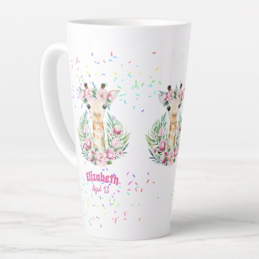 Boho-giraffe bloemen vernoemde meisjes, tienercade latte mok (Linkerhoek)